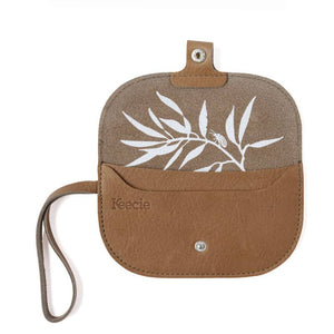 braunes Lederportemonnaie mit Siebdruck Motiv und Trageschlaufe