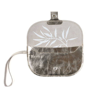 goldfarbenes Lederportemonnaie mit Siebdruck Motiv und Trageschlaufe