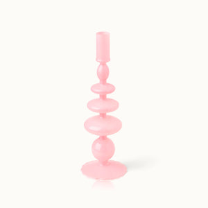 Freisteller rosafarbener Kerzenhalter aus Glas Bubbleform