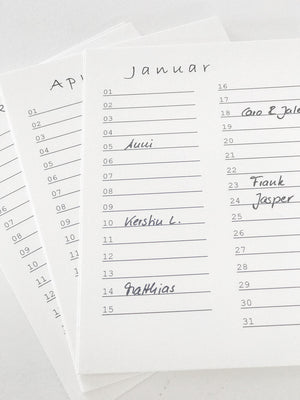 Detailaufnahmen Kalenderblätter im Postkartenformat vom Geburtstagskalender von Stadtrandstil